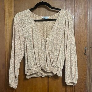 American Eagle Yellow Floral Wrap Top with a Smocked Band